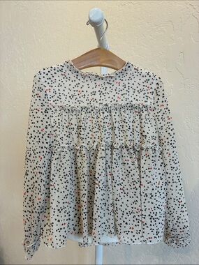 Mayoral Cream Blouse with Black and Red Heart Print